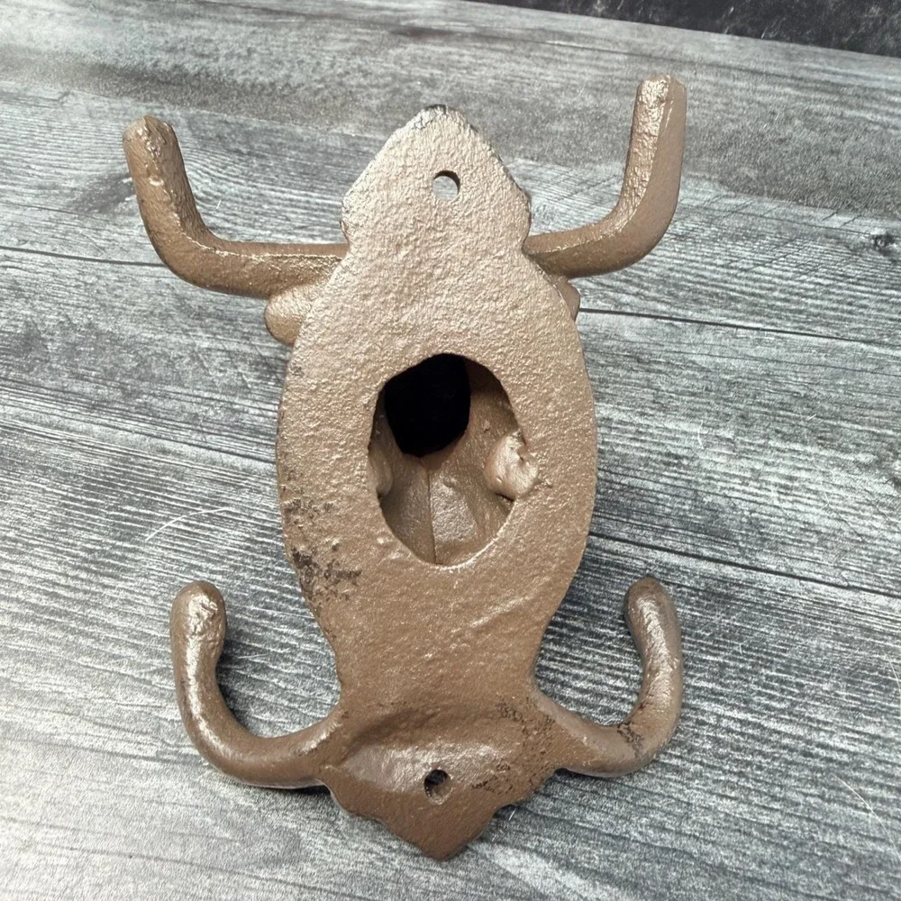 Cast Iron Bull Double Wall Hook Western Ranch Farmhouse Decor